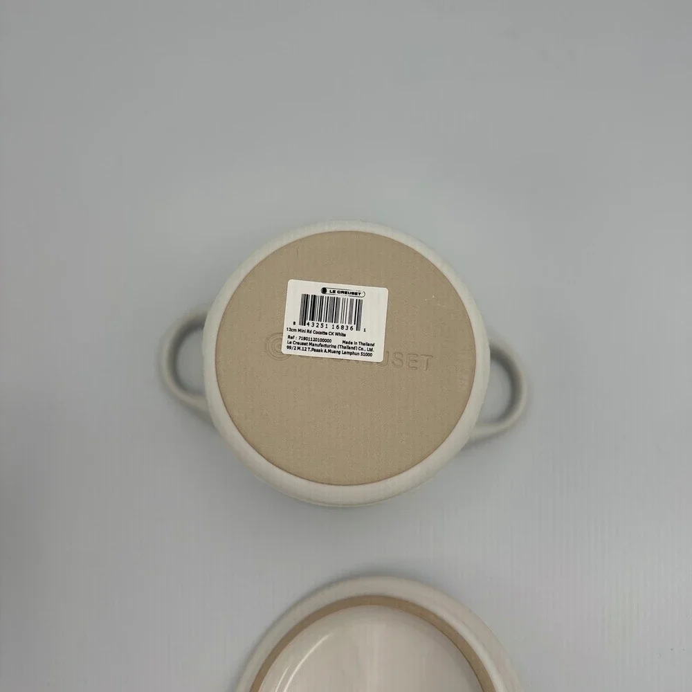 Le Creuset Mini Round Cocotte 14 oz White Stoneware Petite Casserole w/ Lid NEW